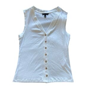 Sleeveless White Knit V-Neck
